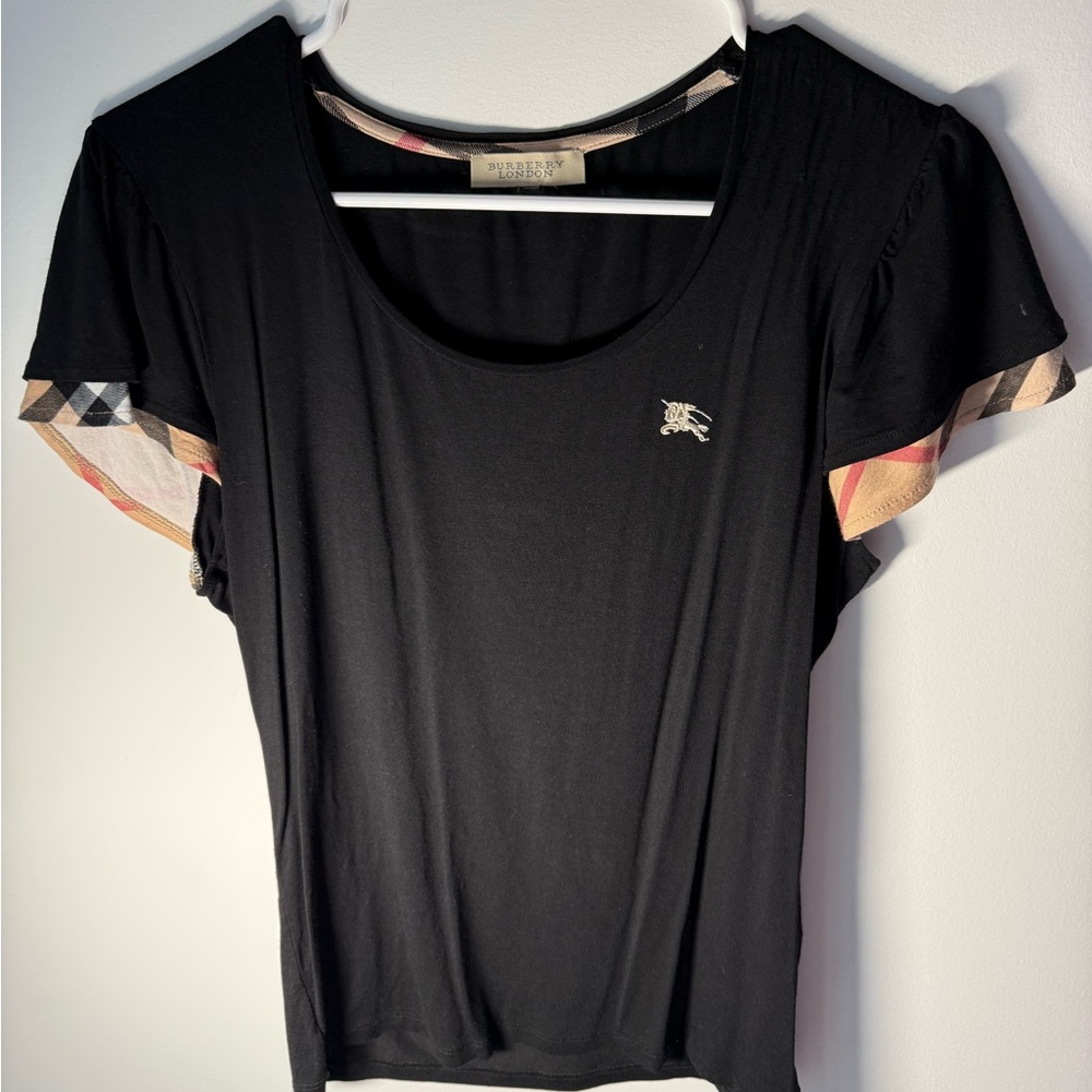 Burberry Black Top with Checkered Sleeves